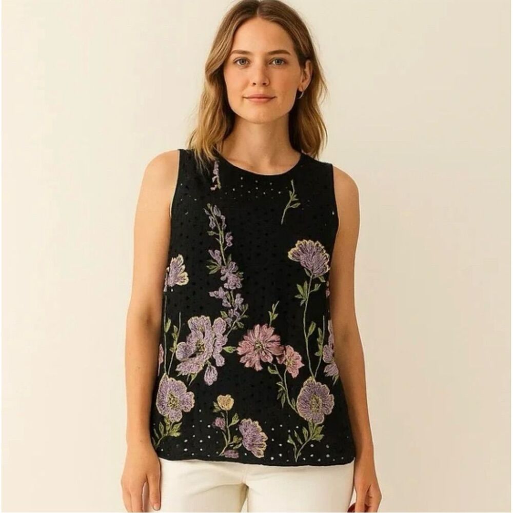 New Anthropologie Meadow Rue Floral Embroidered Sleeveless Blouse Top Boho